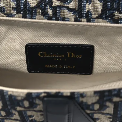 Dior Mini Saddle Bag With Strap Blue Oblique Canvas Brass Hardware