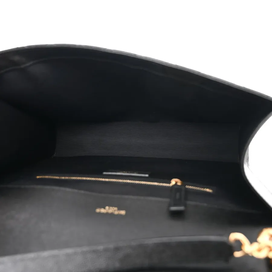 Saint Laurent Large Satchel Black Triquilt Monogram Grain De Poudre Textured Mixed Matelasse Leather Gold Hardware