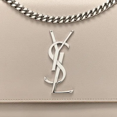 Saint Laurent Medium Kate Satchel Nude Powder Monogram Grain De Poudre Leather Silver Hardware
