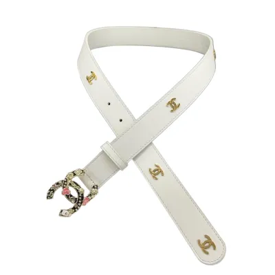 Chanel Women's Decorative CC Buckle Belt In White/Black/Red/Burgundy Calfskin With Gold Hardware 30mm
