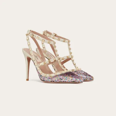 VALENTINO Sequined embroidered rivet heels (10 cm high heel)