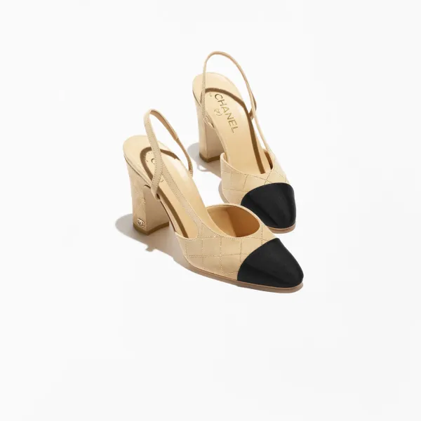 Chanel, Beige, gold and black，Suede, sheep leather and grosgrain, Rear lace up high heels High Heels Sandal - Image 3