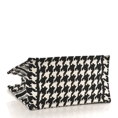 Dior Small Book Tote Black/White Houndstooth Embroidered Canvas