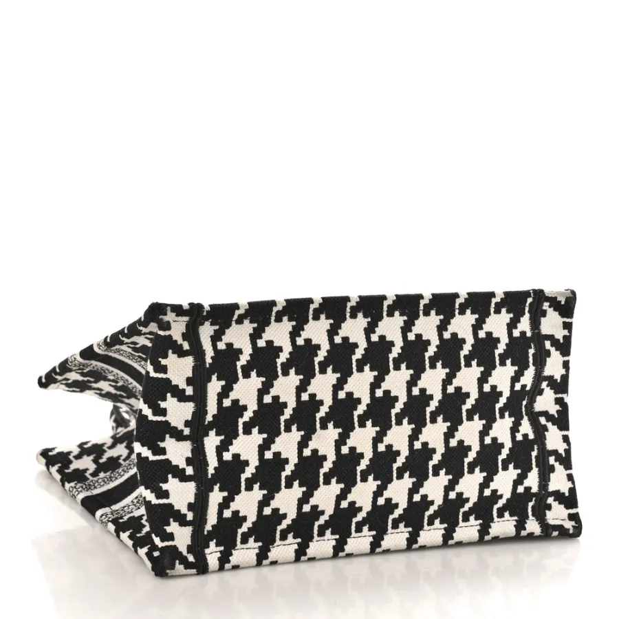 Dior Small Book Tote Black/White Houndstooth Embroidered Canvas