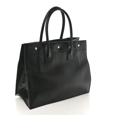 Saint Laurent Small Rive Gauche Tote Black Smooth Calfskin Leather
