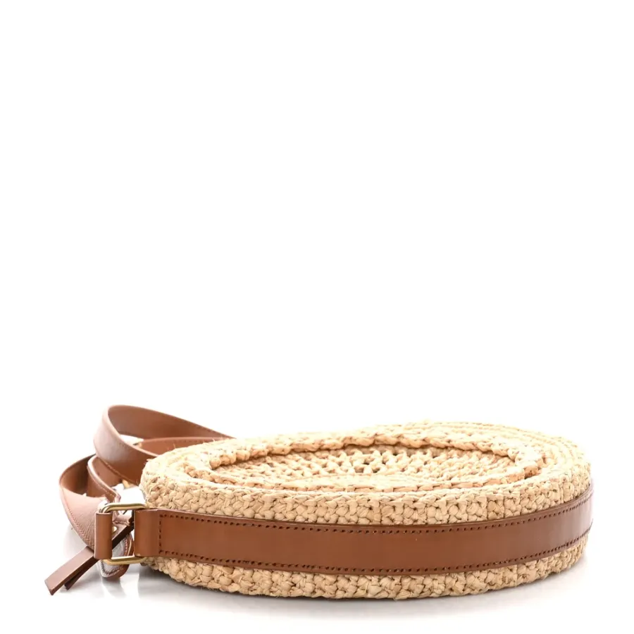 Saint Laurent Small Sac Round Bag Natural Raffia Aged Gold Hardware