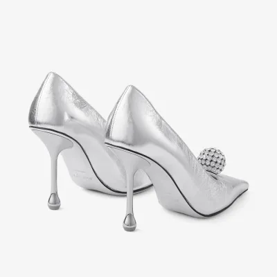 JIMMY CHOO Silver metallic leather high heels