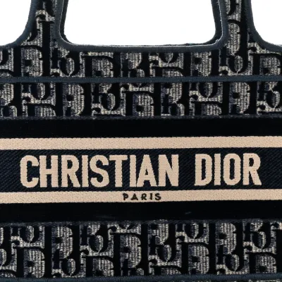 Dior Mini Book Tote Blue Velvet Oblique Embroidered