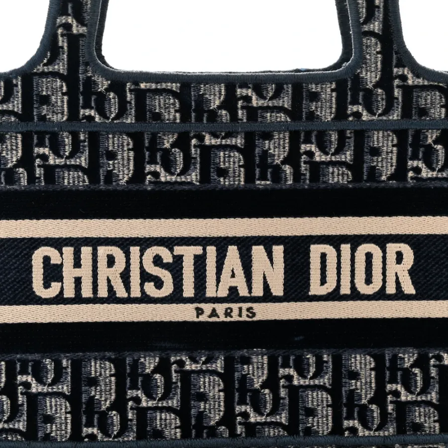 Dior Mini Book Tote Blue Velvet Oblique Embroidered