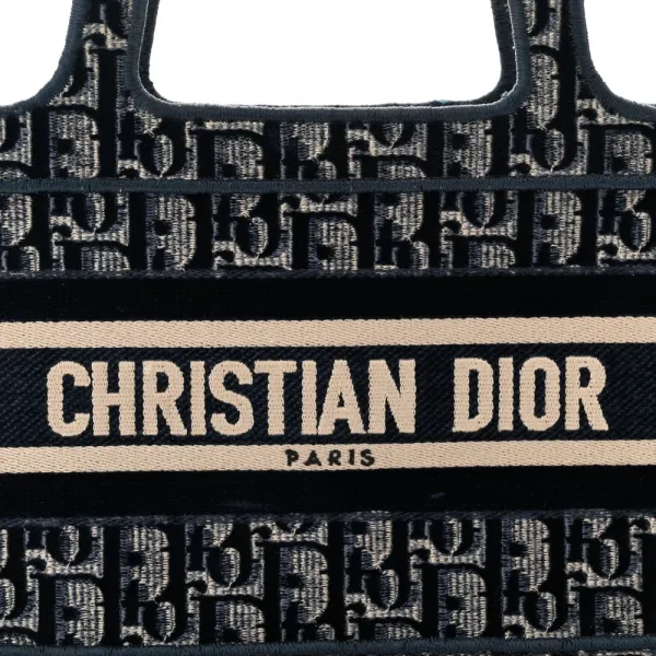 Dior Mini Book Tote Blue Velvet Oblique Embroidered - Image 6
