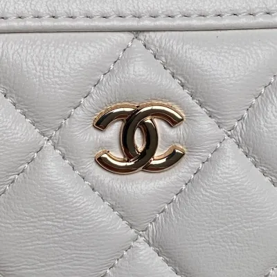 Chanel White / Black Quilted Lambskin Leather Crossbody Bags