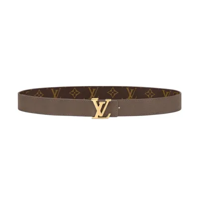 Louis Vuitton Women's Initiales Reversible Belt In Bkue/Black/Grey/Brown/Burgundy/Red/Pink Calfskin And Monogram Canvas With Gold Hardware 30mm