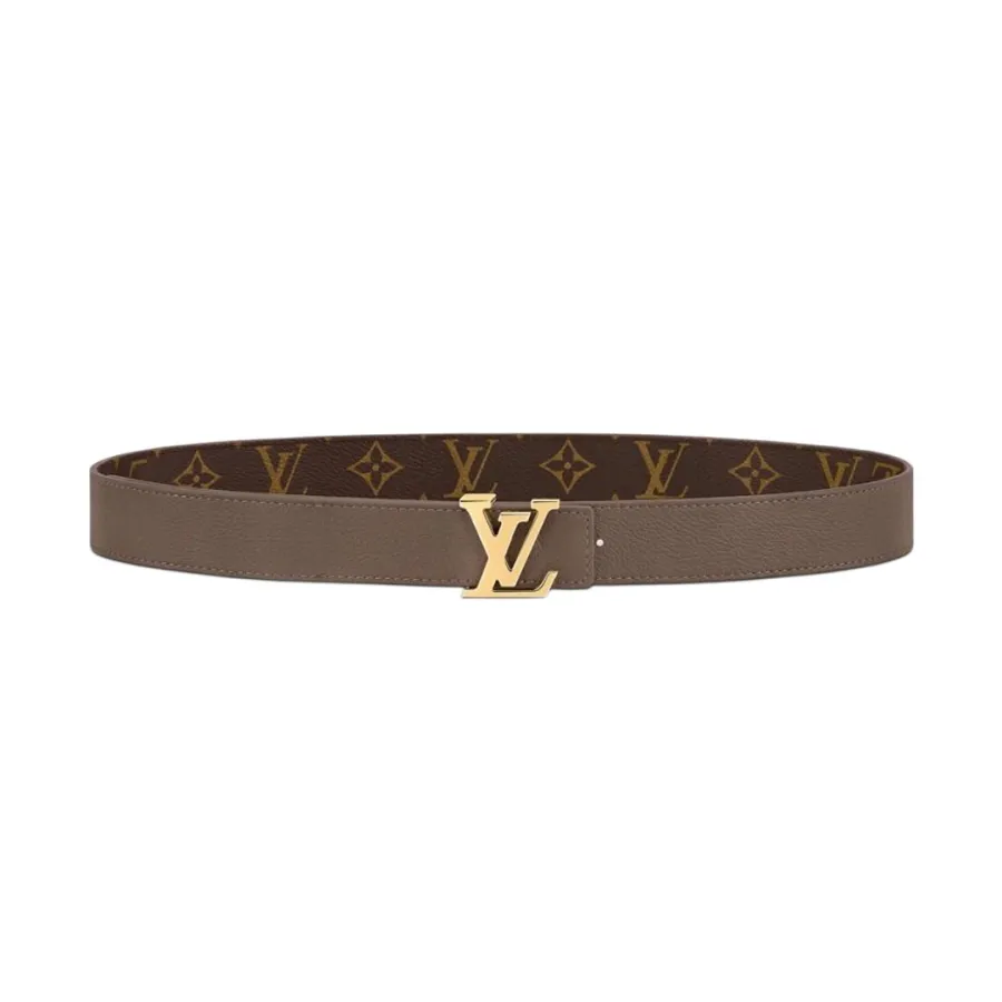 Louis Vuitton Women's Initiales Reversible Belt In Bkue/Black/Grey/Brown/Burgundy/Red/Pink Calfskin And Monogram Canvas With Gold Hardware 30mm