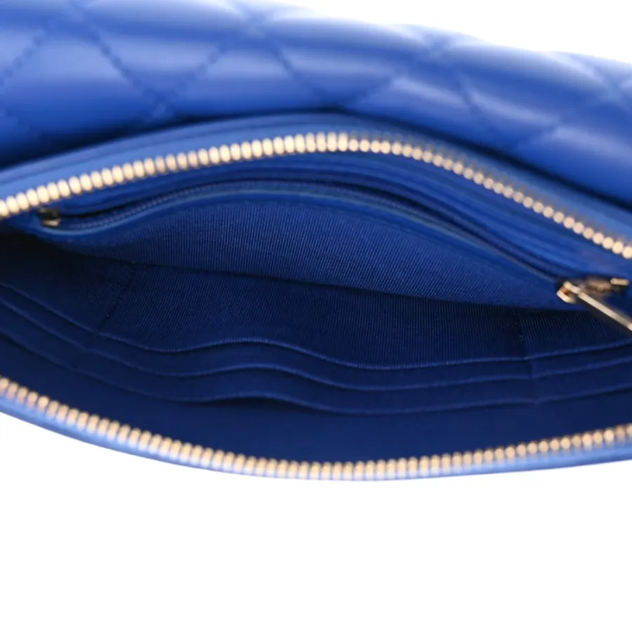 Designer Phone Holder – Blue Quilted Lambskin