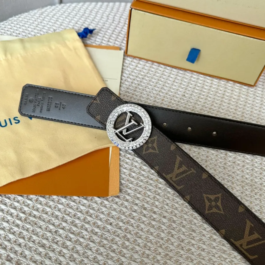 Louis Vuitton Women's Diamonds Nautical Buckle Reversible Belt In Black/Brown Calfskin And Monogram Canvas With Gold/Silver Hardware 35mm