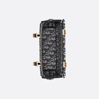 Dior Small Diorcamp Bag In Blue Dior Oblique Embroidery/Blue Dior Oblique Chambray-Effect Embroidery