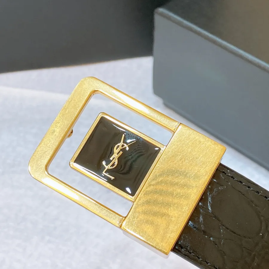 Saint Laurent LA 66 Buckle Belt In Black Calfskin With Gold Hardware 30mm