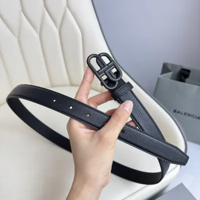 Balenciaga Women's BB Thin Belt In Black Grained Calfskin With Aged-Gold/Silver/Matte Black Hardware 25mm