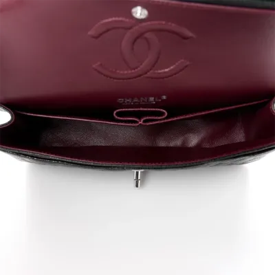 Chanel Double Flap Caviar Black  Silver Designer Handbags