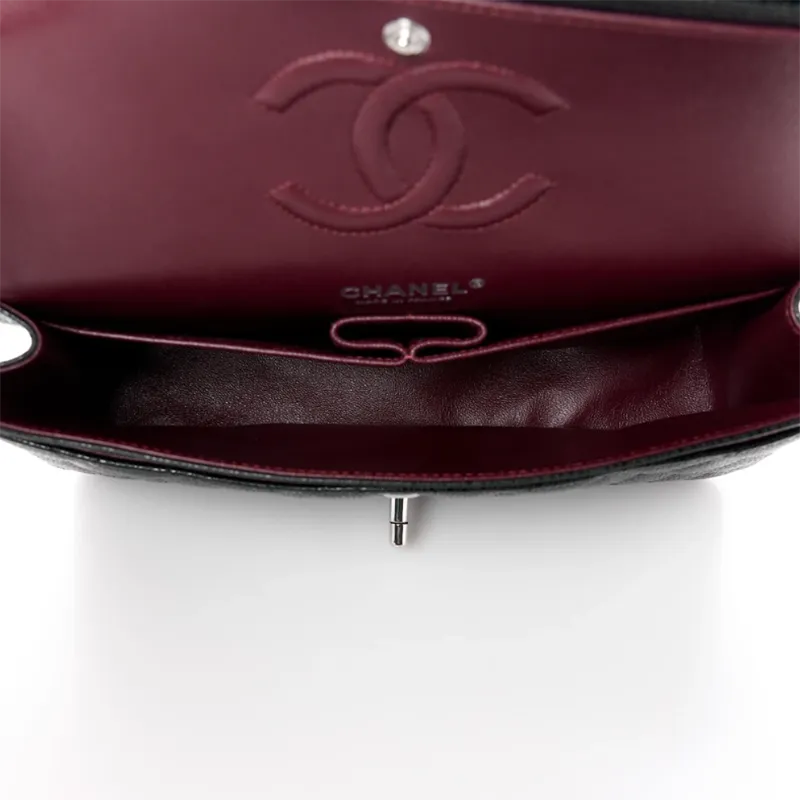 Chanel Double Flap Caviar Black  Silver Designer Handbags