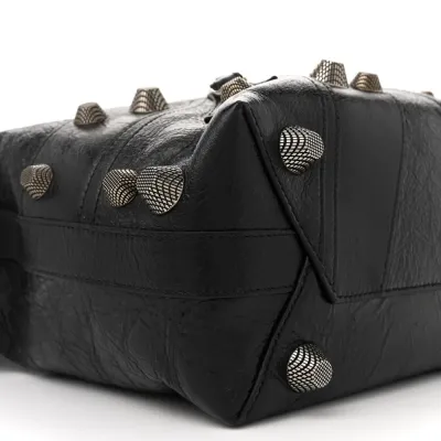 Balenciaga Medium Le Cagole Carry All Bag Black Agneau Arena Leather Silver Hardware