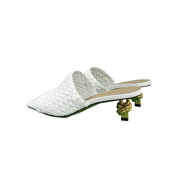 Bottega Veneta Knot Mule In White Intrecciato Leather Mule With Signature Metal Knot Heel (Heel Height 4.5cm) - Image 3