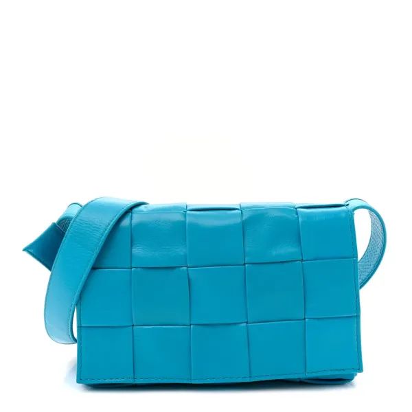 Bottega Veneta Small Maxi Intreccio Cassette Crossbody Bag Pool Paper Calfskin Leather