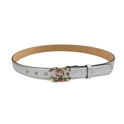 Chanel Women's Decorative CC Buckle Belt In Silver/Purple Diamond Stitching Calfskin With Gold/Silver Hardware 30mm