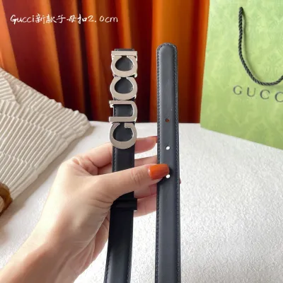 Gucci Women's GUCCI Buckle Belt In White/Black Smooth Calfskin With Gold/Silver Hardware 20mm