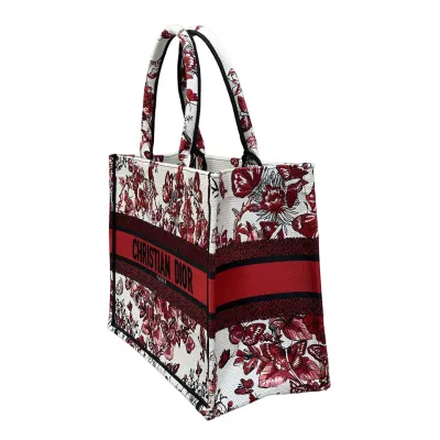 Dior Medium Dior Book Tote White and Red Le Coeur des Papillons Embroidery