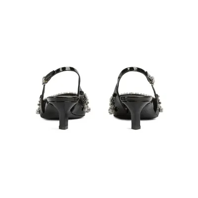 Gucci black pointed heels crystal high heels shoes Rear lace up high heels