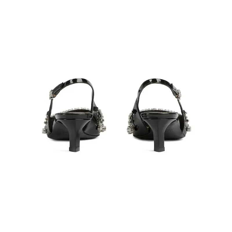 Gucci black pointed heels crystal high heels shoes Rear lace up high heels
