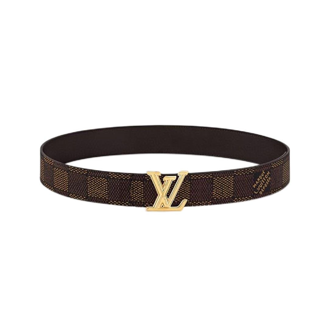 Cinto Reversível Masculino Louis Vuitton Dimension Em Couro Bezerro Marrom/Preto Com Ferragens Douradas/Prateadas 40mm