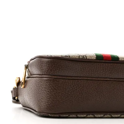 Gucci Small Web Ophidia Messenger Bag Beige / Ebony / New Acero GG Supreme Monogram Canvas & Calfskin Leather Gold Hardware