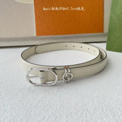 Gucci Women's Oval Belt In Red/White/Black Smooth Calfskin With Gold/Silver Hardware 25mm