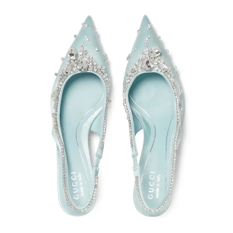 Gucci blue pointed heels crystal high heels shoes Rear lace up high heels