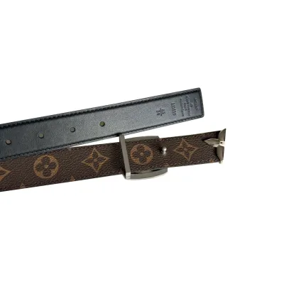 Louis Vuitton Women's Line Ellipse Reversible Belt In Black/Pink/White Calfskin And Monogram Canvas With Gold/Silver/Gun Black Hardware 30mm