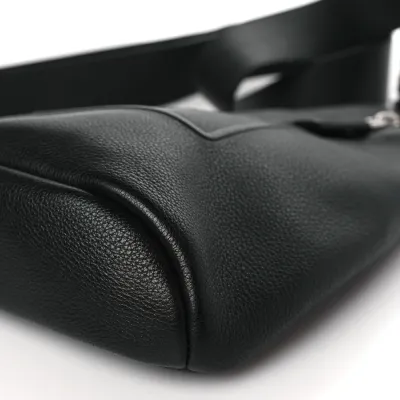 Prada Medium Logo Embossed Cross Sling Backpack Black Vitello Daino Leather Silver Hardware