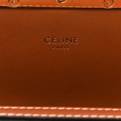 Celine Small Teen Triomphe Bag Tan Calfskin Leather & Triomphe Canvas Gold Hardware