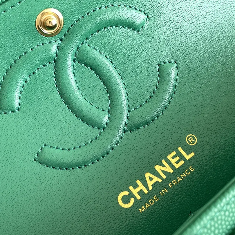 Chanel CF Green / Pink Quilted Caviar Leather Crossbody Bags