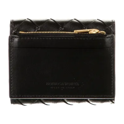 Bottega Veneta Small Wallet Black Intrecciato Weave Leather