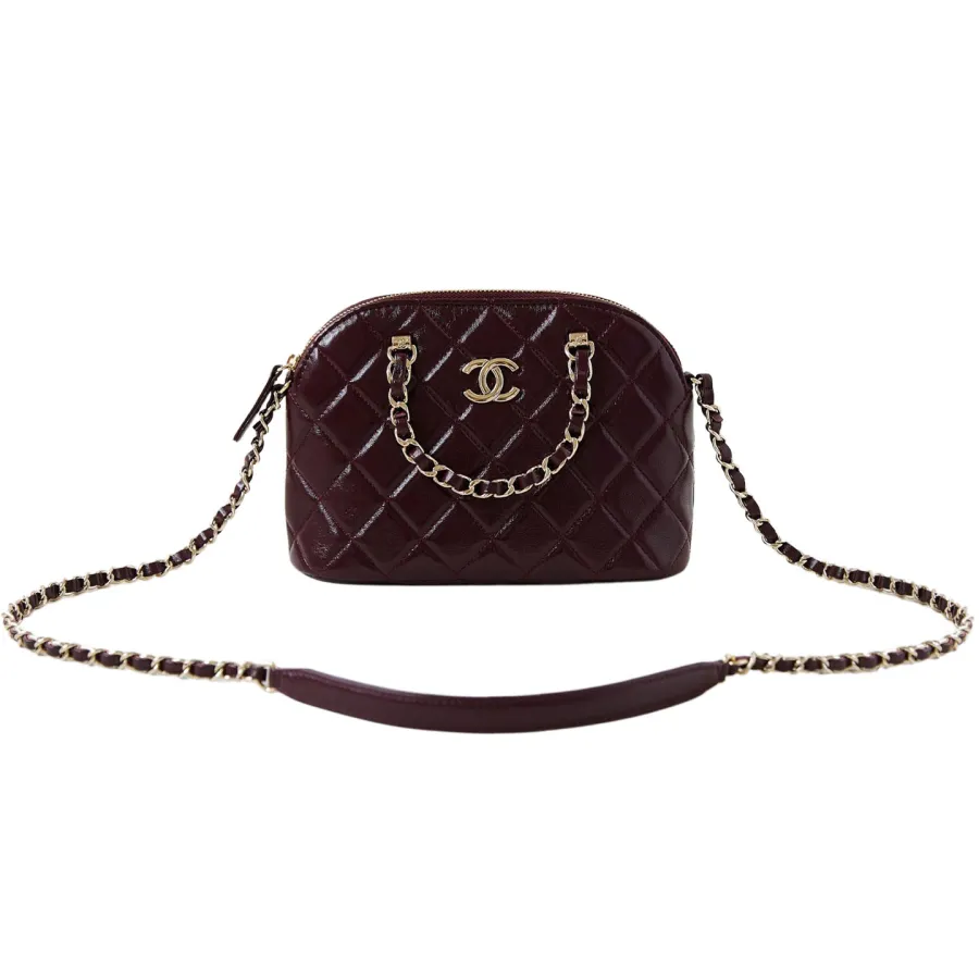 Chanel Black / Wine Red / Apricot color Quilted Lambskin Leather Crossbody Bags