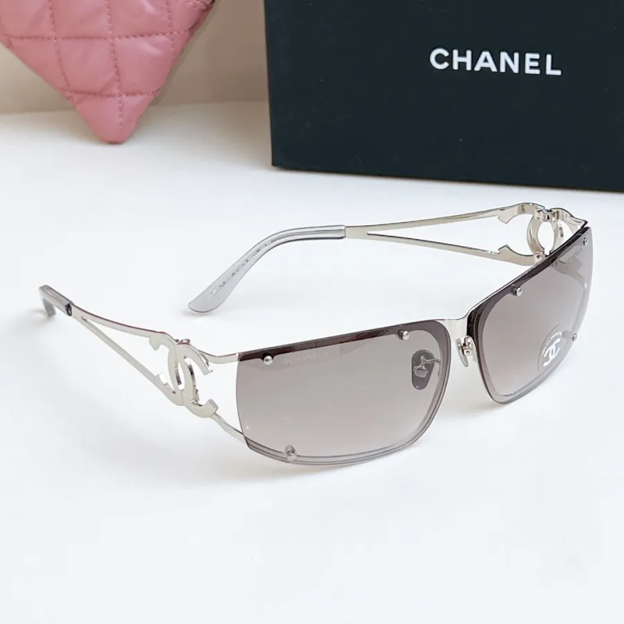 CHANEL square frame glasses grey silver color size 64-11-120