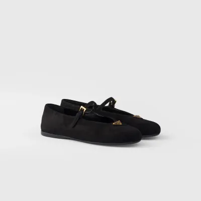PRADA Surface of wool Flat Shoes black Ballet Shoes