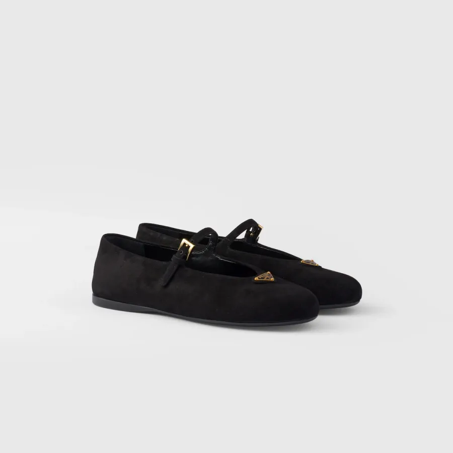 PRADA Surface of wool Flat Shoes black Ballet Shoes