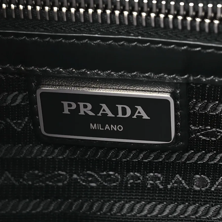 Prada Medium Travel Brique Crossbody Bag Black Saffiano Leather Silver Hardware