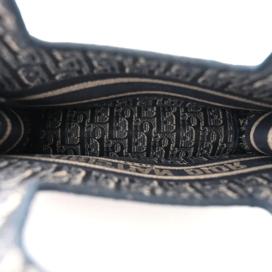 Dior Mini Book Tote Blue Velvet Oblique Embroidered