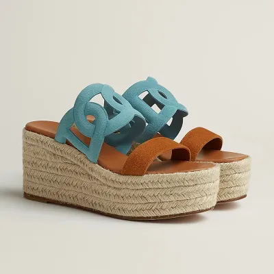HERMES Ithea Wedges and heels Slippers High-heeled slippers Blue High Heels Sandal