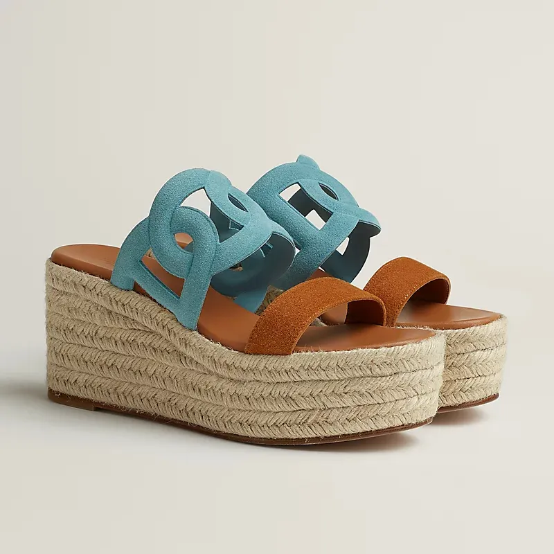 HERMES Ithea Wedges and heels Slippers High-heeled slippers Blue High Heels Sandal