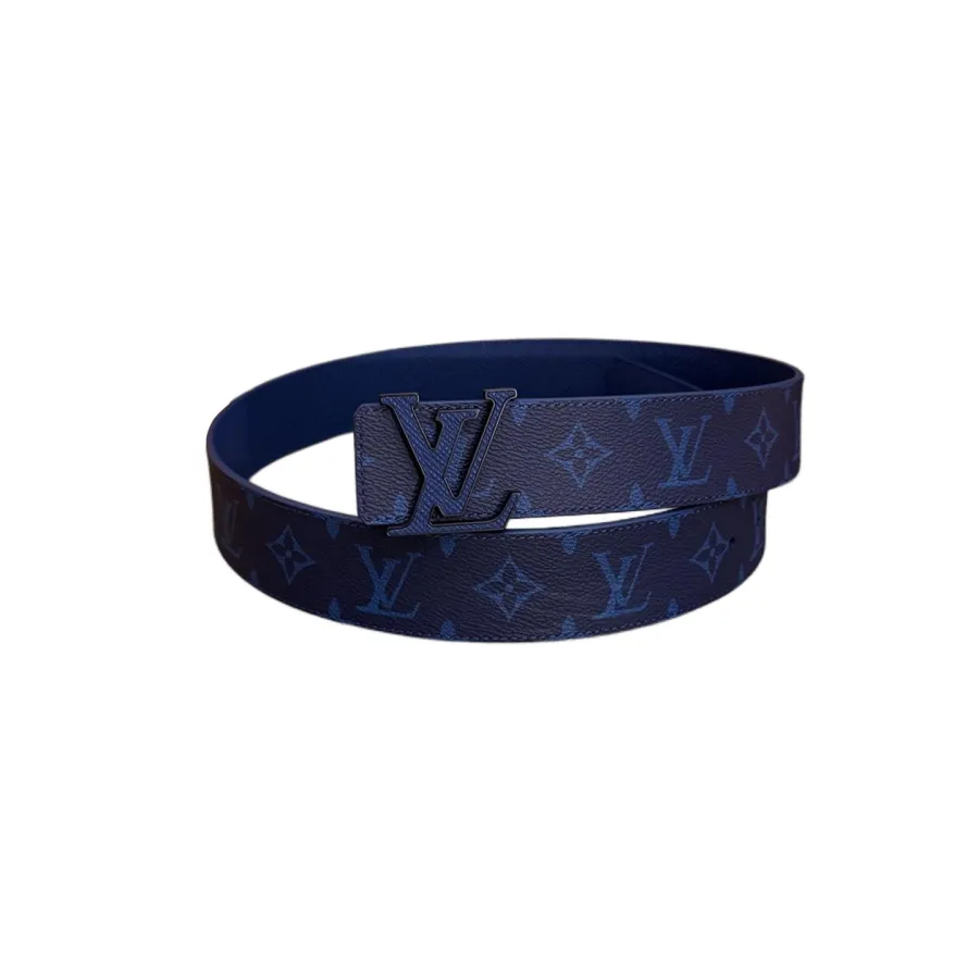 Louis Vuitton Men's LV Buckle Belt In Blue Monogram Canvas With Black/Gold/Silver Hardware 40mm
